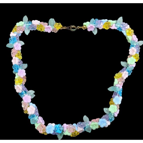 Vintage 60s Pastel Floral Beaded Necklace - Picture 1 of 6